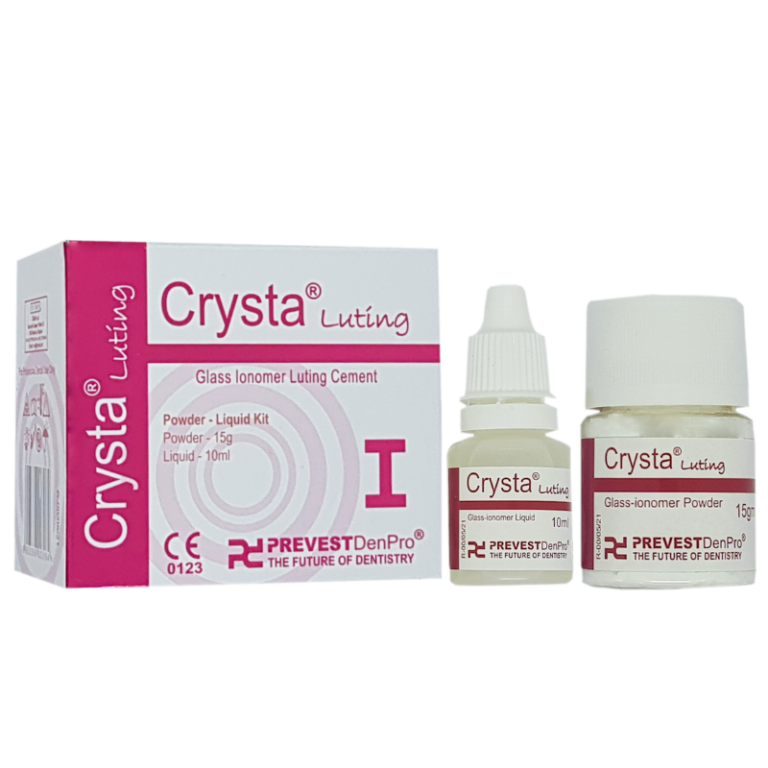 "Crysta Luting – A reliable dental luting cement designed for strong bonding of restorations with excellent adhesion and durability."