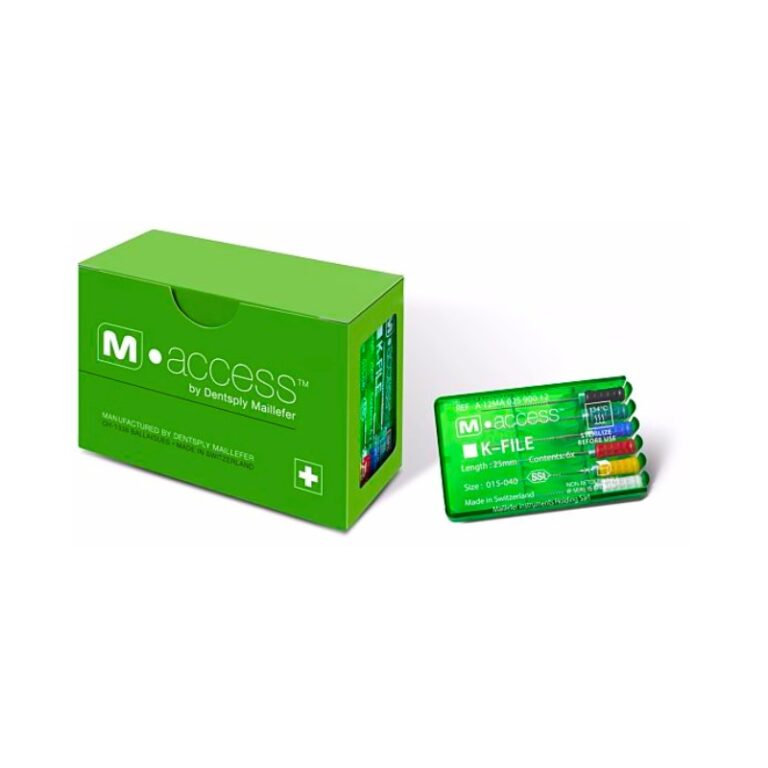 "Dentsply M-Access K-Files (Hand Operated Files): Precision hand files designed for effective root canal cleaning and shaping, offering durability and control in endodontic procedures."