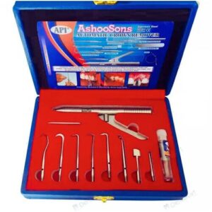 "API Crown Remover Kit – A dental tool kit designed to assist in the safe and efficient removal of crowns, including various specialized instruments for easy extraction and minimal patient discomfort." Let me know if you'd like to adjust or add anything!