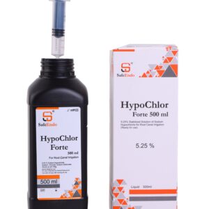 "Hypochlor Forte 5.25%: A high-concentration sodium hypochlorite solution for root canal irrigation, offering superior cleaning, disinfection, and bactericidal action during endodontic treatments."