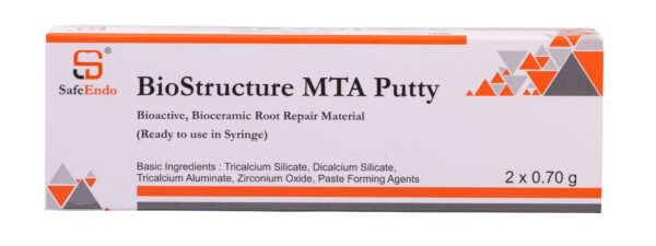 "BioStructure MTA Putty – Ready-to-use mineral trioxide aggregate putty for root repair, pulp capping, and apexification with excellent sealing and biocompatibility."