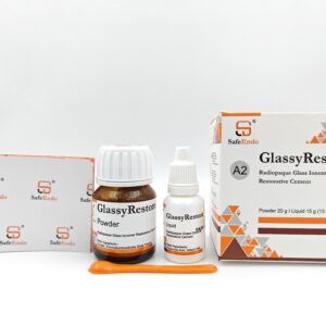 "GlassyRestore: A versatile dental restorative material designed for long-lasting, durable repairs of cavities and restorations, providing excellent strength and esthetics."