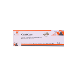 "CalciCure Calcium Hydroxide Paste for dental use, shown in a white and green packaging tube, designed for root canal therapy and direct pulp capping applications."