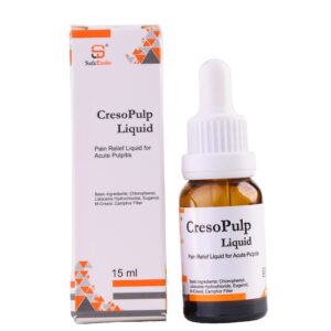 "CresoPulp Liquid: A dental solution designed for pulp capping and tissue healing, ensuring effective protection during root canal treatments."