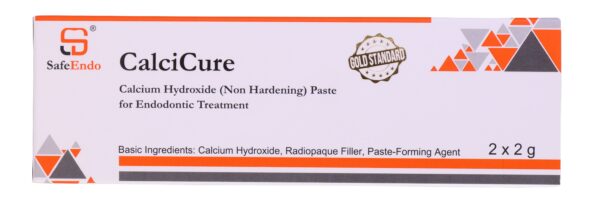 "CalciCure calcium hydroxide-based paste for effective root canal treatment, offering reliable sealing and pulp protection in dental procedures."