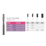 "Prima Dental Flat Fissure Bur (Cross Cut), a dental bur designed for efficient cutting and shaping with a flat, cross-cut design, ideal for cavity preparation and tooth contouring."