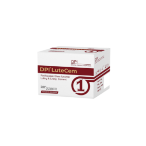 "Image of DPI Lutecem, a dental luting cement in a syringe. The product is designed for cementing crowns, bridges, and other restorations. The syringe is shown on a neutral background, highlighting the packaging and easy application for dental procedures."