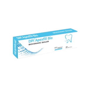 "Image of DPI Apexfill Bio, a biocompatible root canal filling material in a syringe. The product is designed for efficient obturation with biocompatible properties that promote healing. The syringe is placed on a neutral background, highlighting the product's packaging and applicator for controlled delivery."