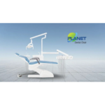 "Image of the Planet Dental Chair, featuring a sleek, modern design with adjustable armrests, a cushioned seat and backrest, and an ergonomic control panel. The chair is designed to offer optimal comfort and support for patients during dental procedures."