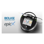 "Image of the Biolase Soft Tissue Laser – Epic X, a sleek and modern medical device featuring a compact, ergonomic design. The laser unit has a clear digital display screen, control buttons, and a handpiece attached to a flexible cord. It is primarily used for soft tissue procedures in dental and medical applications."